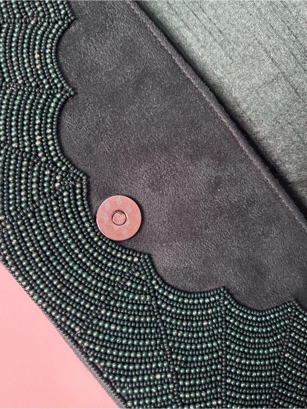 Lulus Beaded Emerald Evening Clutch with Silver Chain Strap